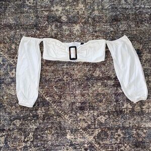 White Off-Shoulder Crop Top with Buckle